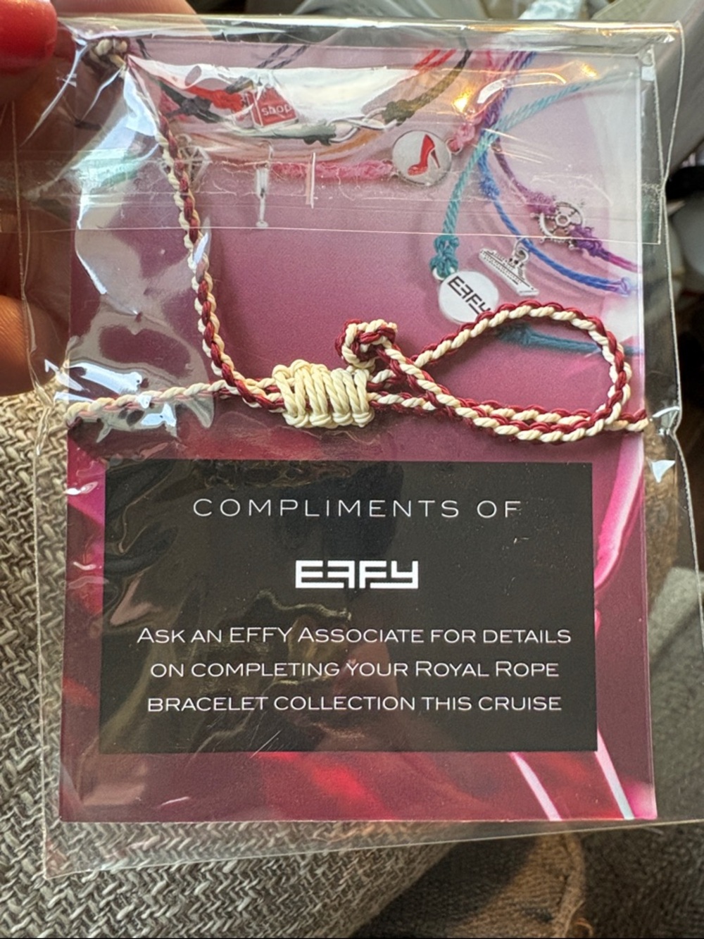 Effy Red and Cream Braided Limited Edition Bracelet- wine glass - Picture 2 of 4